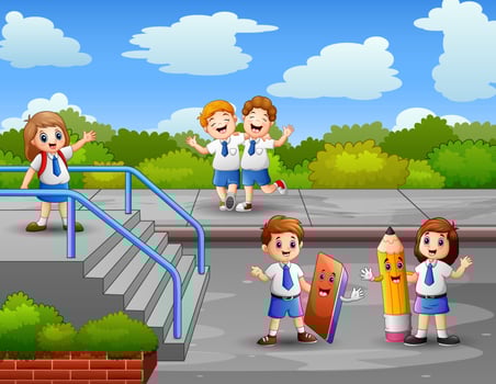 Cheerful the students playing outdoors illustration vector