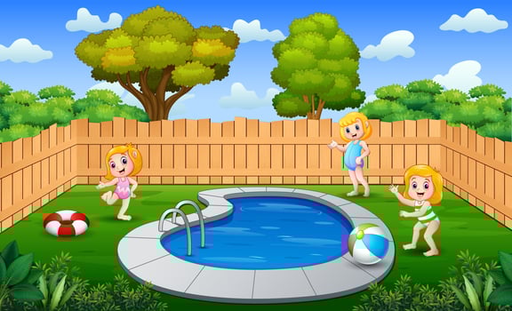 Happy girls playing in an outdoor swimming pool vector