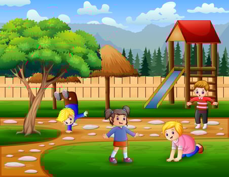 Children doing activities in the playground vector
