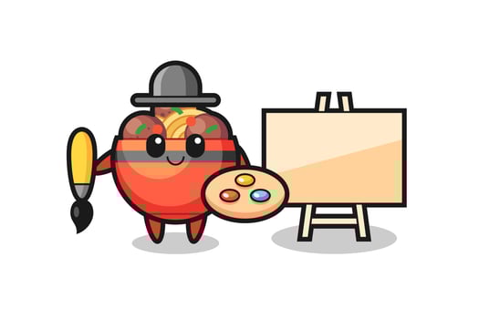Illustration of meatball bowl mascot as a painter vector