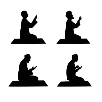 Silhouette of muslim man praying vector