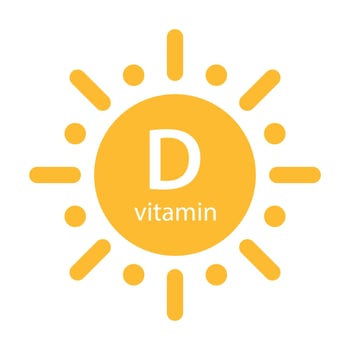 Vitamin D text with sun icon vector beauty, pharmacy, nutrition skin care concept for graphic design, logo, web site, social media, mobile app, ui illustration