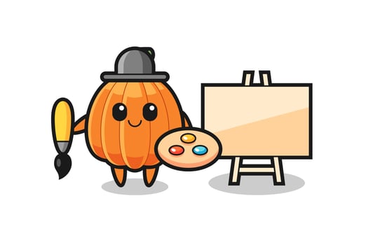 Illustration of pumpkin mascot as a painter vector