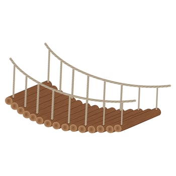 Wooden bridge on ropes made of logs, color isolated vector illustration cartoon