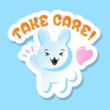 A take care rabbit flat editable sticker vector