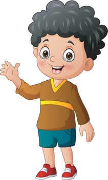 Cartoon illustration of little boy waving hand vector