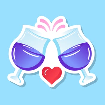 Wine glasses with love, toasting sticker in flat style vector