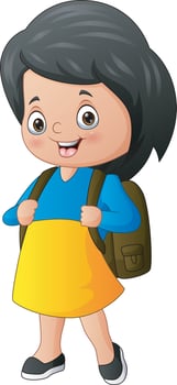 Happy school girl with backpack vector