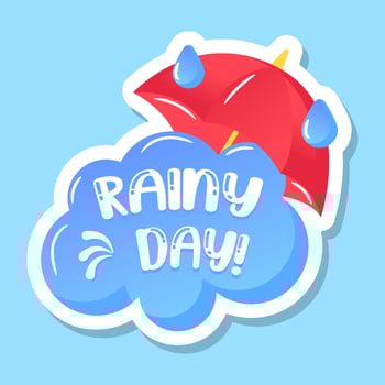 Cute sticker of umbrella with rain, rainy day vector