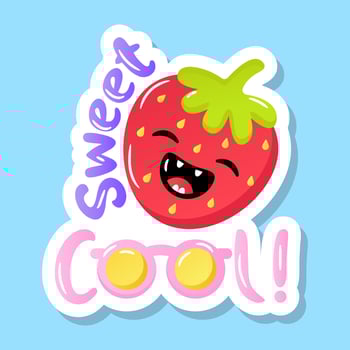 A laughing strawberry sticker flat vector in editable style