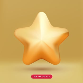 cute gold star 3d. icon 3d render cartoon style. mesh vector