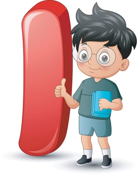 Illustration of letter I with a school boy showing thumb up vector