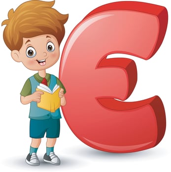Illustration of a boy reading book beside letter E vector