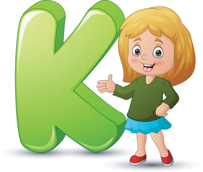 Illustration of a girl standing beside a letter K vector