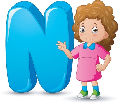 Illustration of alphabet N with cute girl standing vector