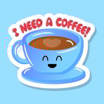 A beverage in a sticker showing coffee with emoji vector