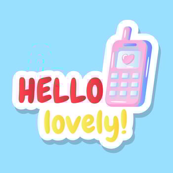 Cordless phone with hello lovely text, flat vector