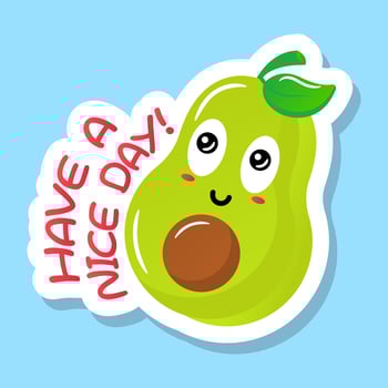 An avocado with face, flat sticker vector