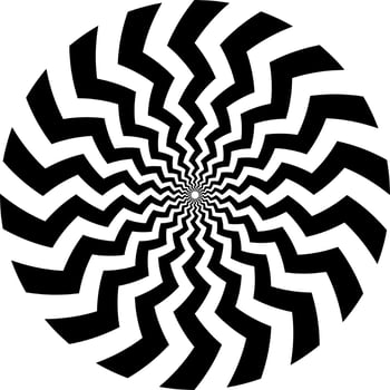 The optical illusion of volume. Round vector isolated black and white pattern on a white background. Circles of black and white alternating stripes, nested into each other.