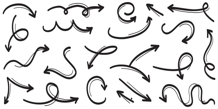 set of hand drawn arrows .Vector doodle design elements. Illustration on white background.for business infographic, banner, web and concept design. vector