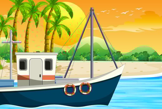 Ship on the ocean scene vector