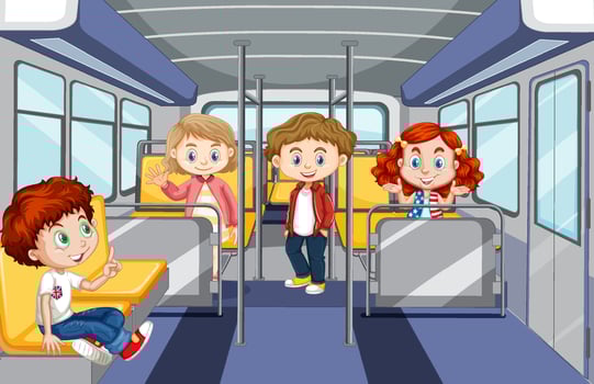 Scene with many people using public transportation vector