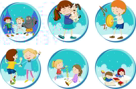 Set of Little boy and girl playing on white background vector