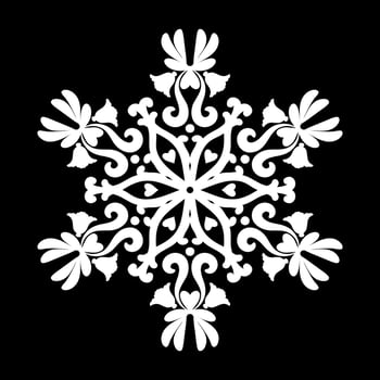 Floral patterned mandala. White round ornament like a snowflake on a black background. Black and white. Mehndi patterns. For fabric, wallpaper, venetian pattern,textile, packaging. vector