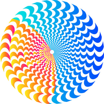 The optical illusion of volume. Round vector isolated black and white pattern on a white background. Circles of black and white alternating stripes, nested into each other.