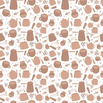 Cute Seamless pattern with teacups, teapots. Coffee seamless pattern of coffee cups, makers for cafeteria design vector