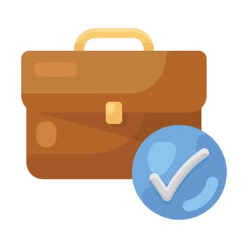 Tick mark with briefcase, checked baggage icon vector