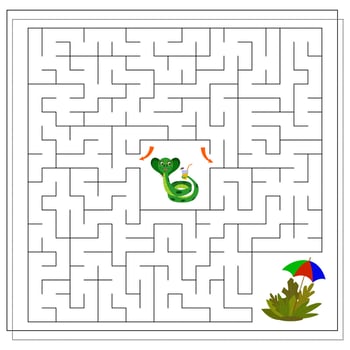 Guide a cute cartoon snake through the maze, a maze game for kids vector