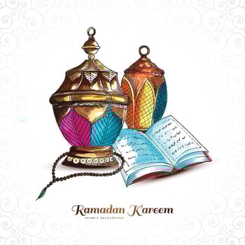 Hand draw arabic lamps ramadan kareem greeting card background vector