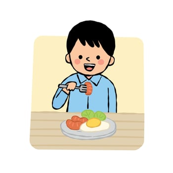 boy enjoy eating breakfast, egg vector