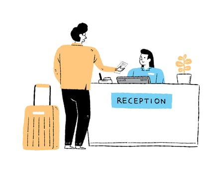 one traveler man at reception checking in to his room vector