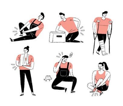 set of people in physical injuries vector