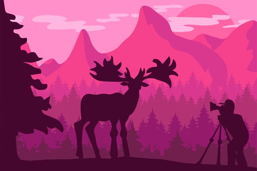 Wildlife, nature photographer flat vector illustration