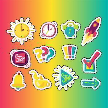 Time management stitched frame stickers set vector