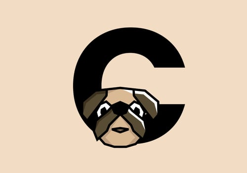 C initial letter with cute doggy head vector