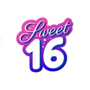 Sweet sixteen word sticker girl birthday sticker icon label design vector