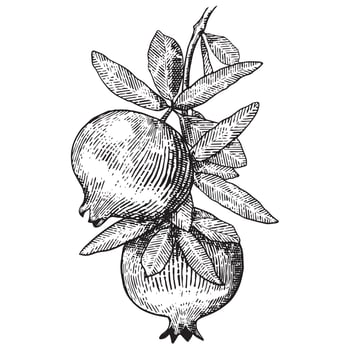 Pomegranate. Hand drawn engraving style illustrations. vector