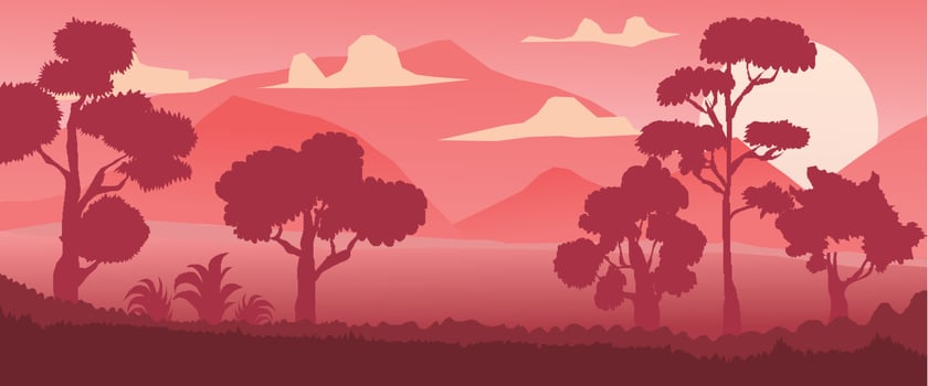 Tree silhouette beautiful evening natural scenery, dense trees in the forest, silhouette vector