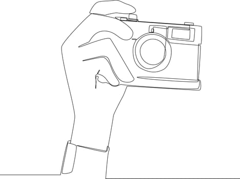 Simple continuous line drawing a hand hand up  a camera, Vector illustration.