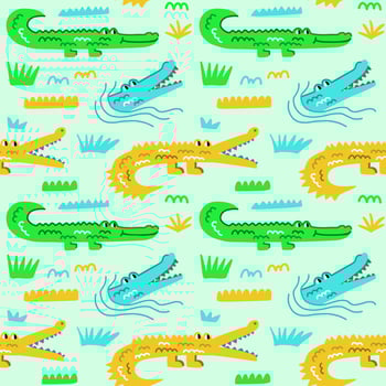 Funny seamless pattern with crocodiles in different poses vector