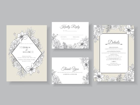 Minimalist wedding invitations card floral line art vector