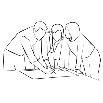 Businessman and woman discussing in office. vector