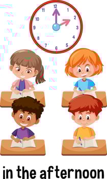English prepositions of time for children vector