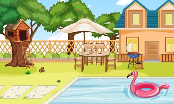 Scene of backyard with a fence vector