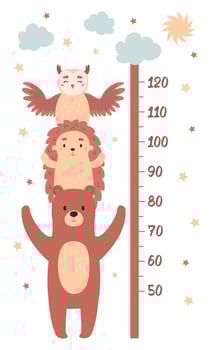Height charts for children's room design. Children's growth meter with funny animals vector