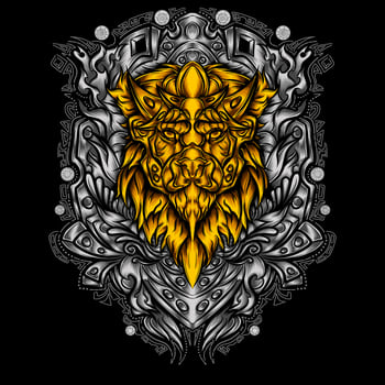 Authentic ornament gold leo zodiac badge vector design
